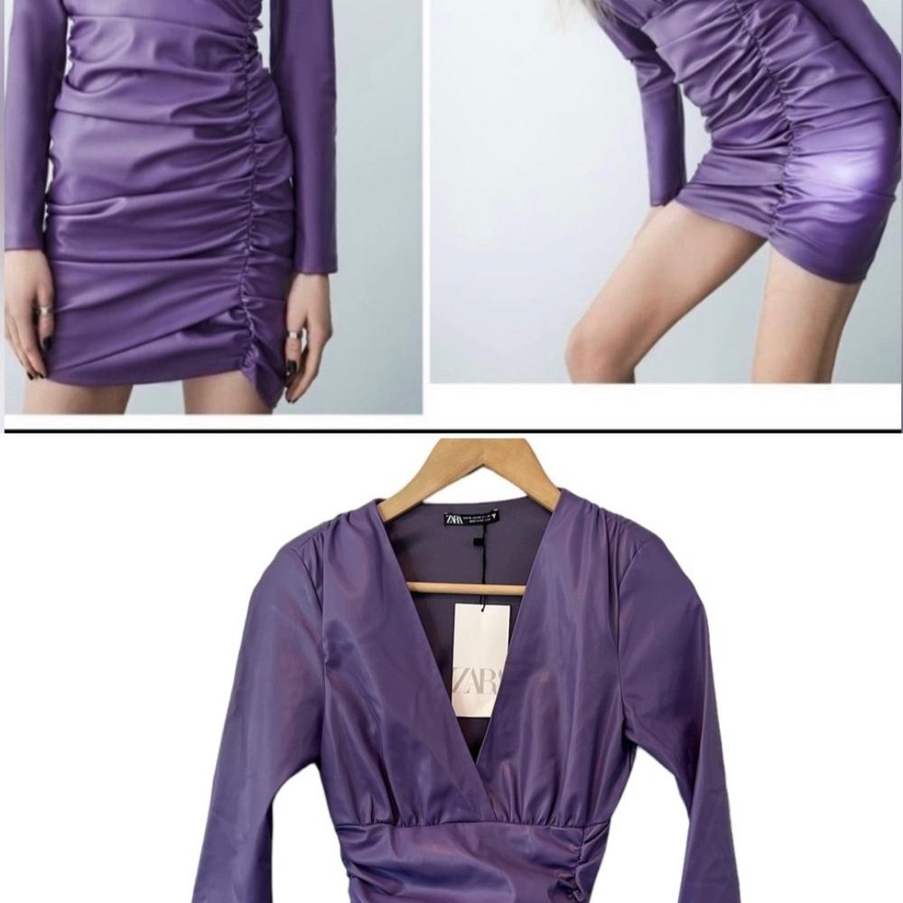 Zara Purple Ruched Wrap Dress